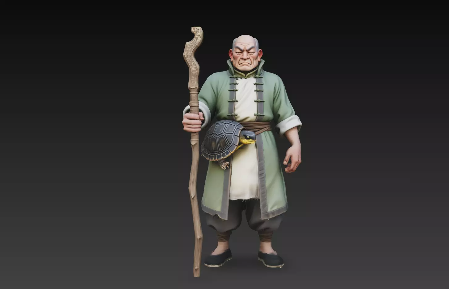 Stylized Asian Monk Elder With Turtle 3D Model 3D print model