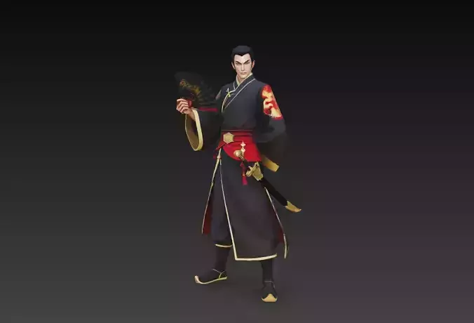 Oriental Warrior Character Kimono Stylized 3D Model