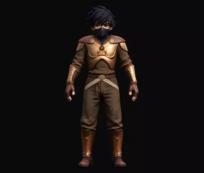 Stylized Masked Boy Warrior 3D Character Fantasy Rigged 3D Model Low-poly 3D model