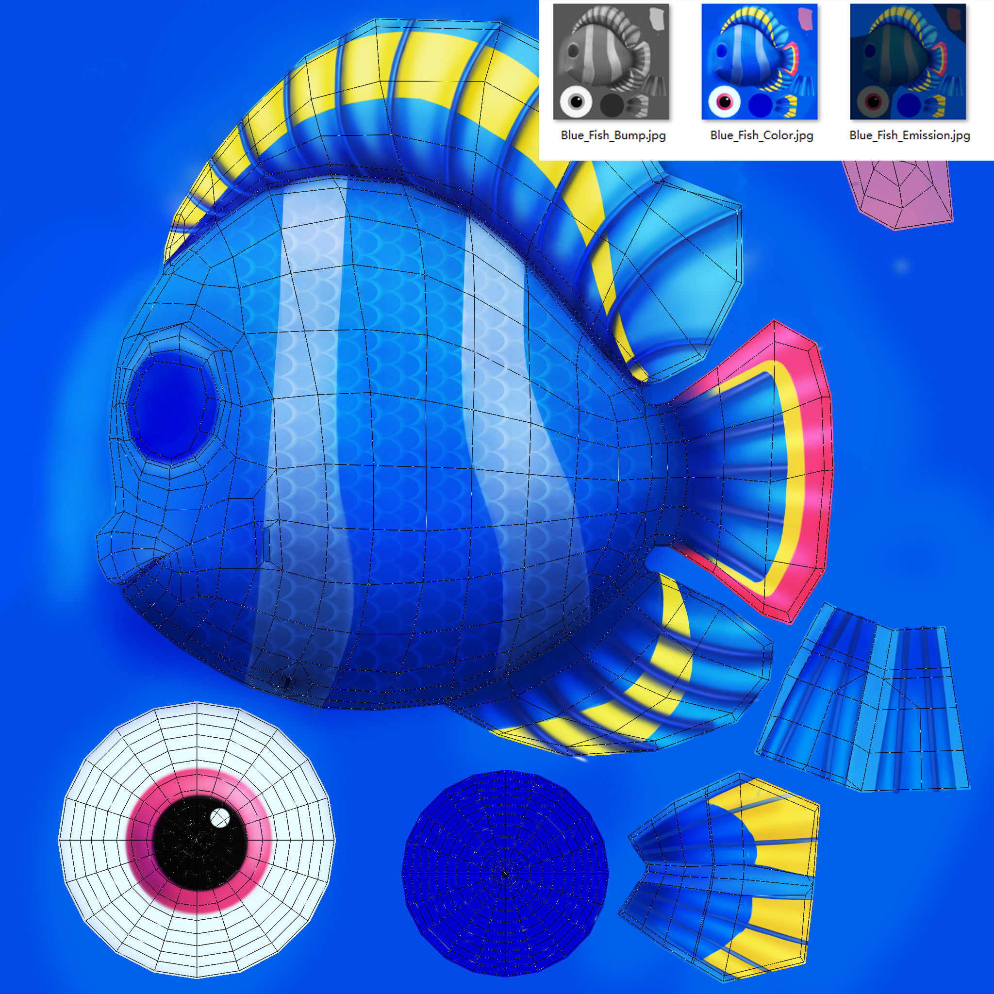 Cartoon Fish Rigged Animated 3D model_9