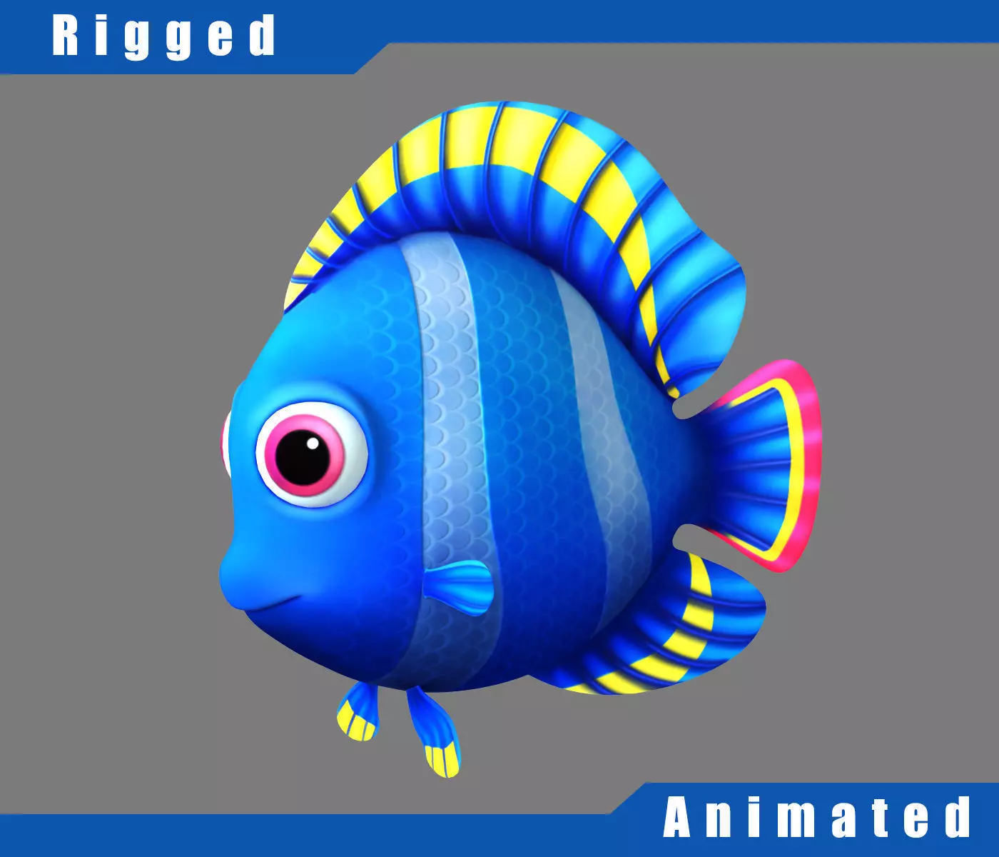 Cartoon Fish Rigged Animated 3D model_0