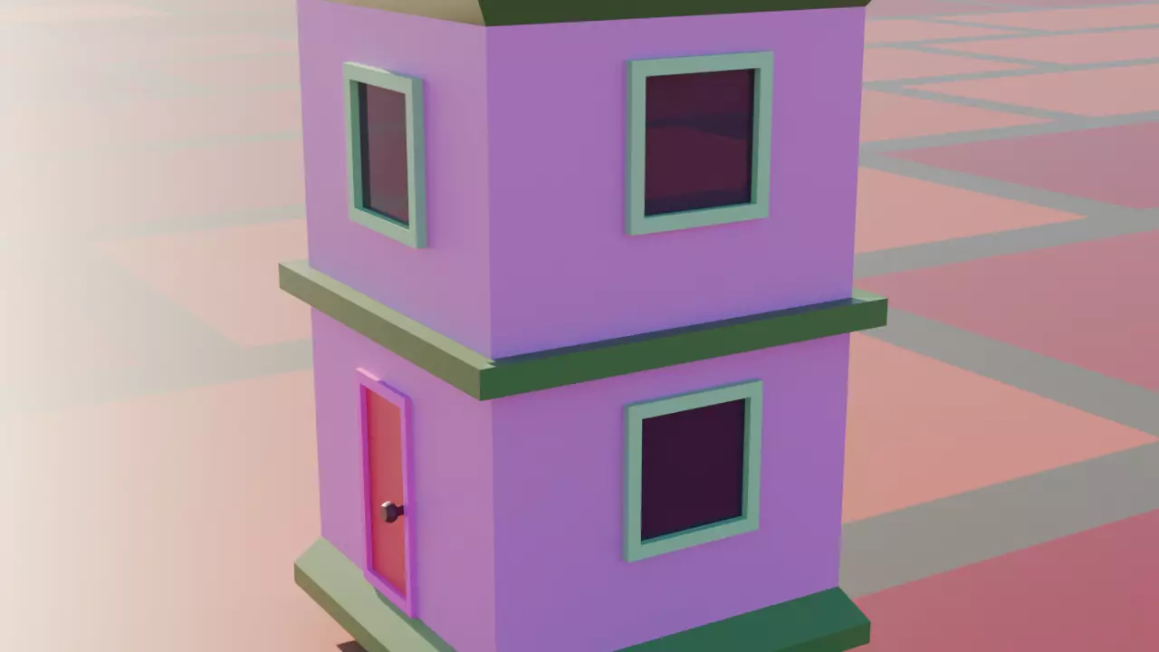 Stylized low poly two story house cartoon building Free low-poly 3D model