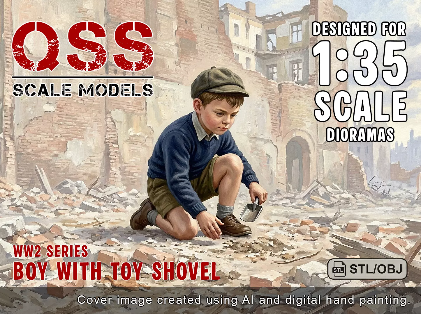 WW2 boy with toy shovel 3D print model