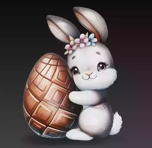 Cute Easter Bunny with Chocolate Egg 3D Model