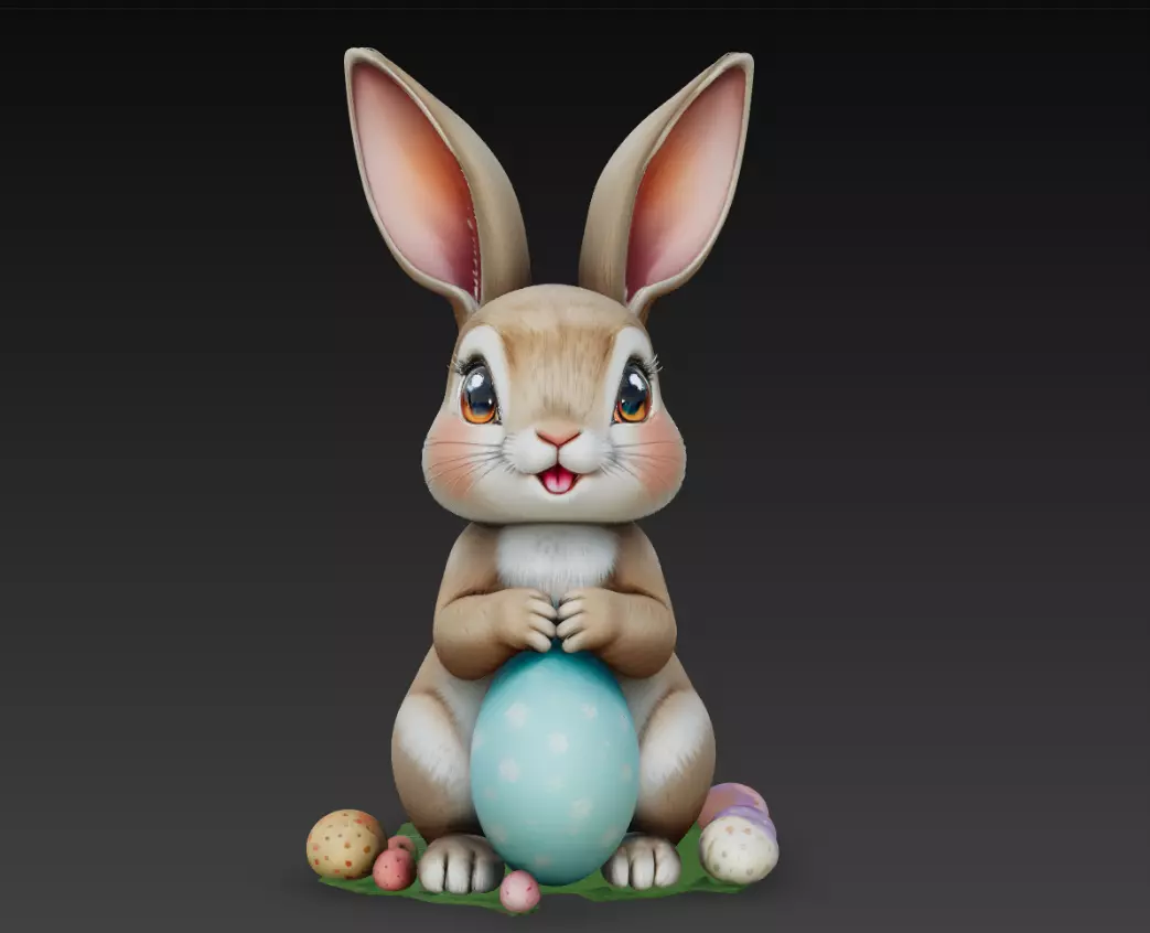 Cute Easter Bunny Holding Egg 3D Model 3D print model