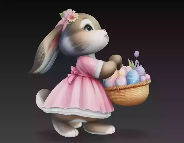 Cute Easter Bunny Girl with Basket 3D Model
