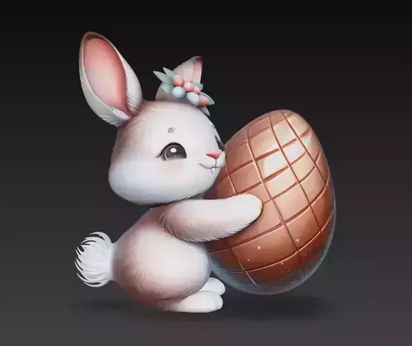 Cute Easter Bunny Hugging Chocolate Egg 3D Model