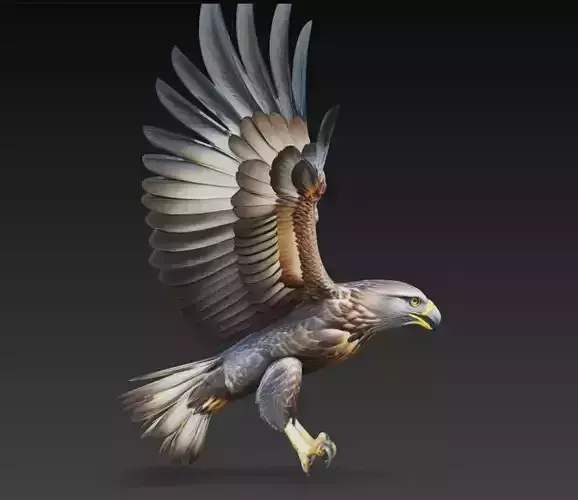 Realistic Eagle Bird Sculpture Flying Pose 3D Model