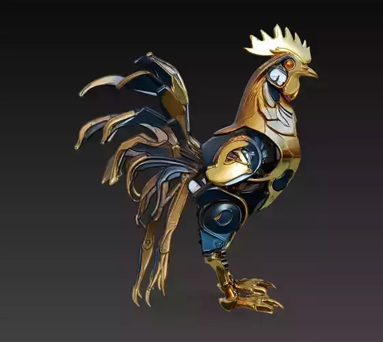 Steampunk Mechanical Rooster Sculpture 3D Model