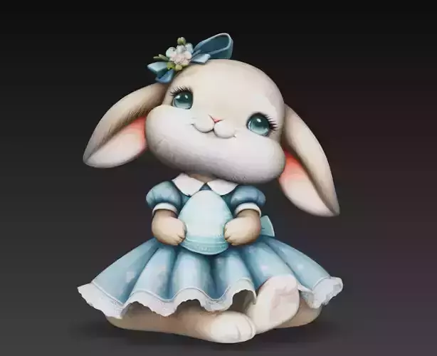 Cute Bunny Girl Holding Easter Egg 3D Model