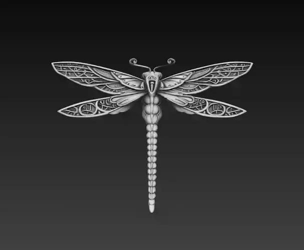 Ornamental Dragonfly Relief Sculpture 3D Model
