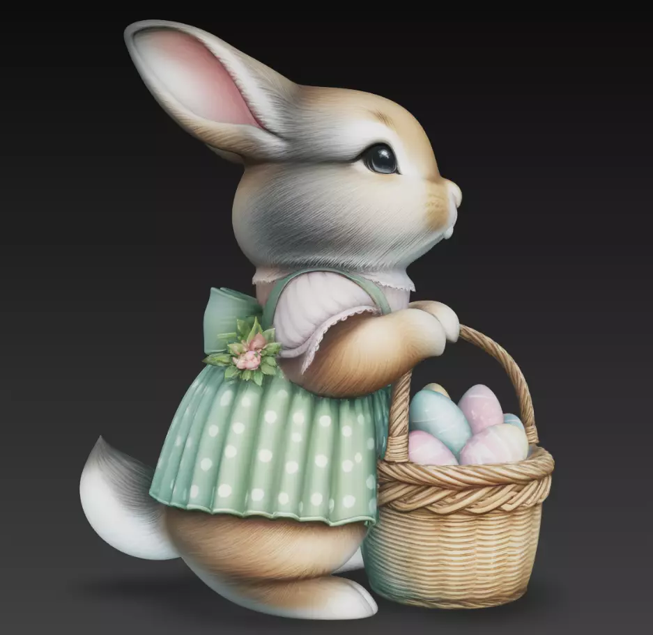 Cute Easter Bunny with Basket and Dress 3D Model 3D print model