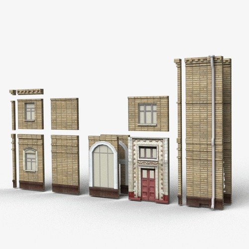 Modular brick house Low-poly 3D model