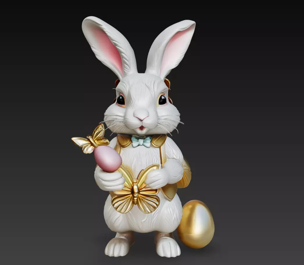 Cute Easter Bunny with Golden Egg 3D Model 3D print model