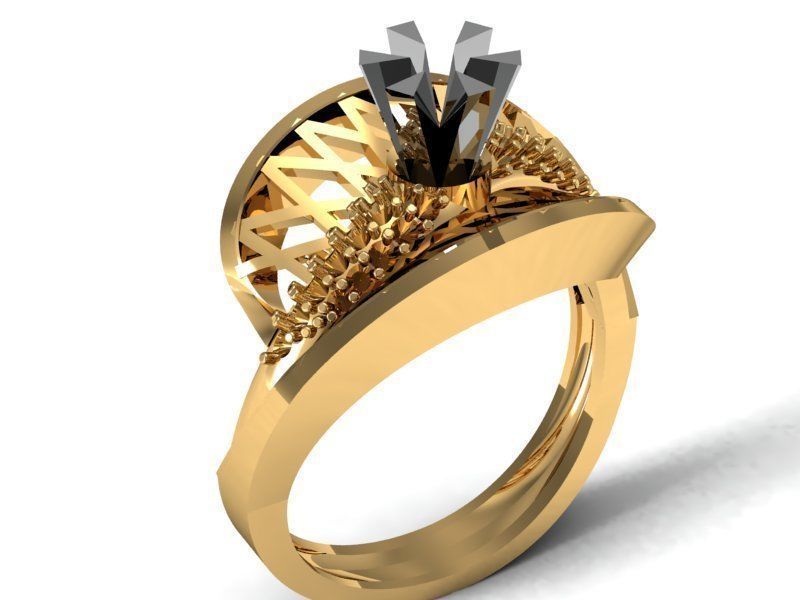 Ring gold with diamonds in center 3D print model_5