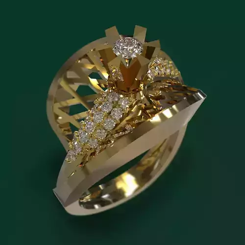 Ring gold with diamonds in center