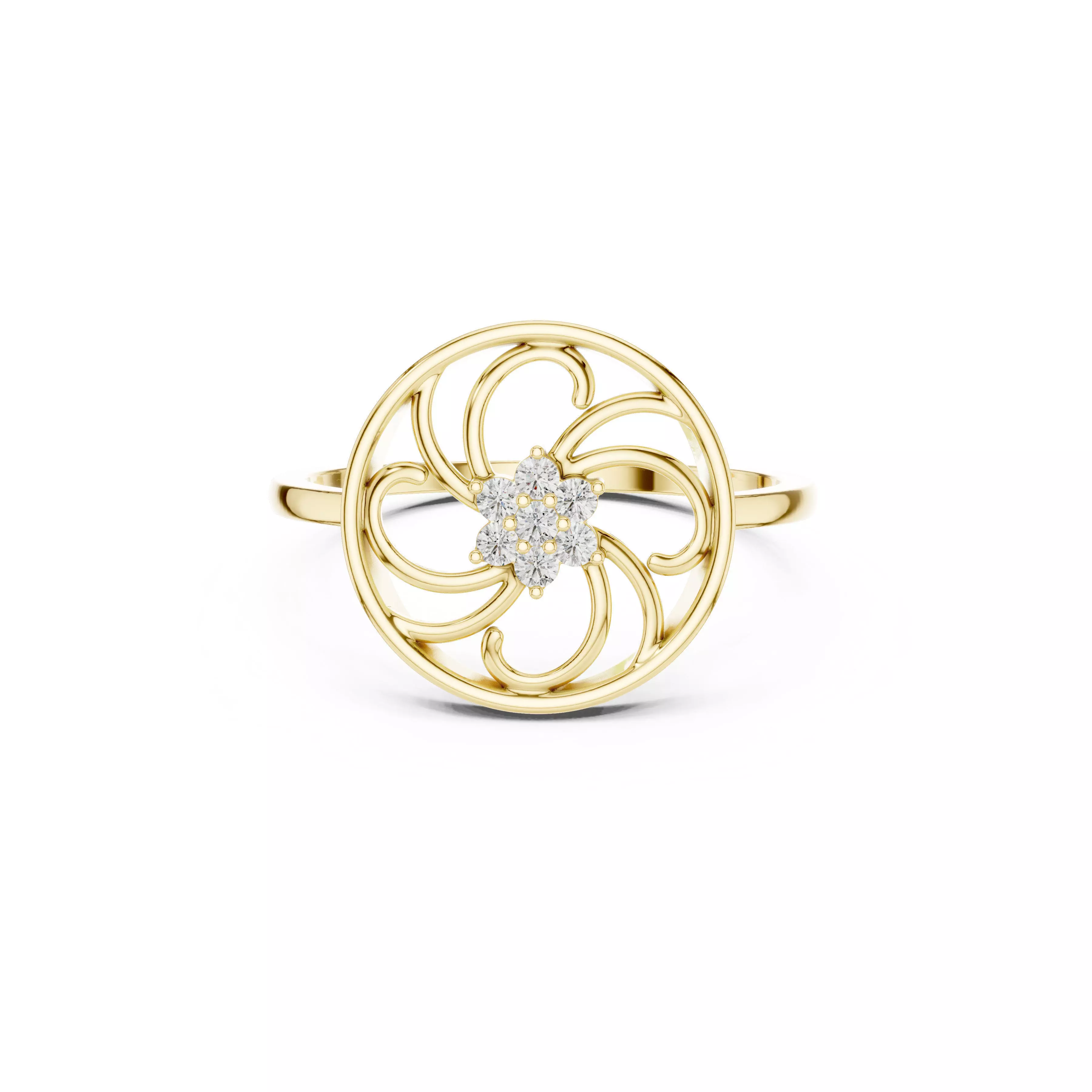 Jewelry Round Swirl Filigree Diamond Ring with Cluster CAD 3D print model