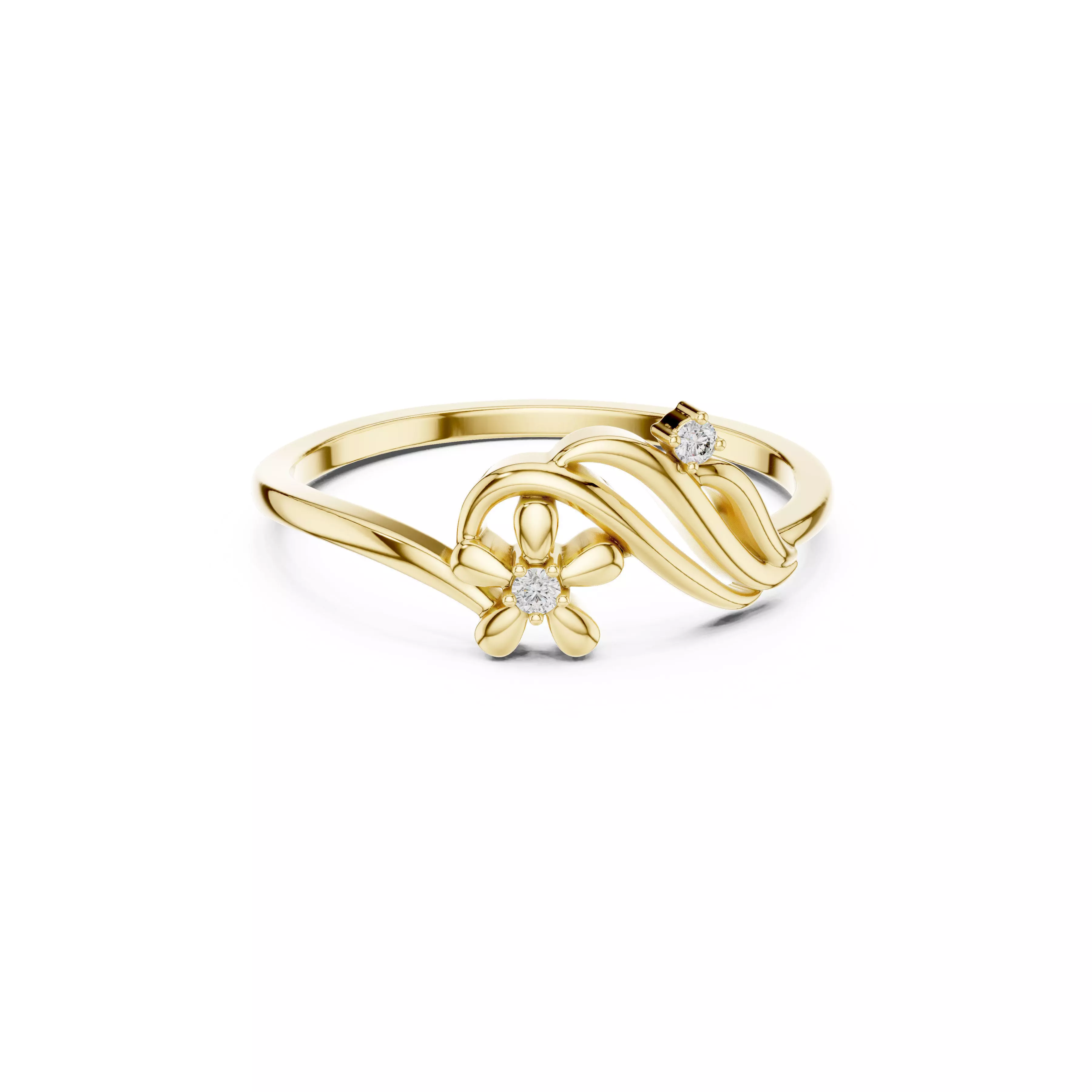 Jewelry Curved Floral Diamond Ring Flowing Wave Rings CAD 3D print model