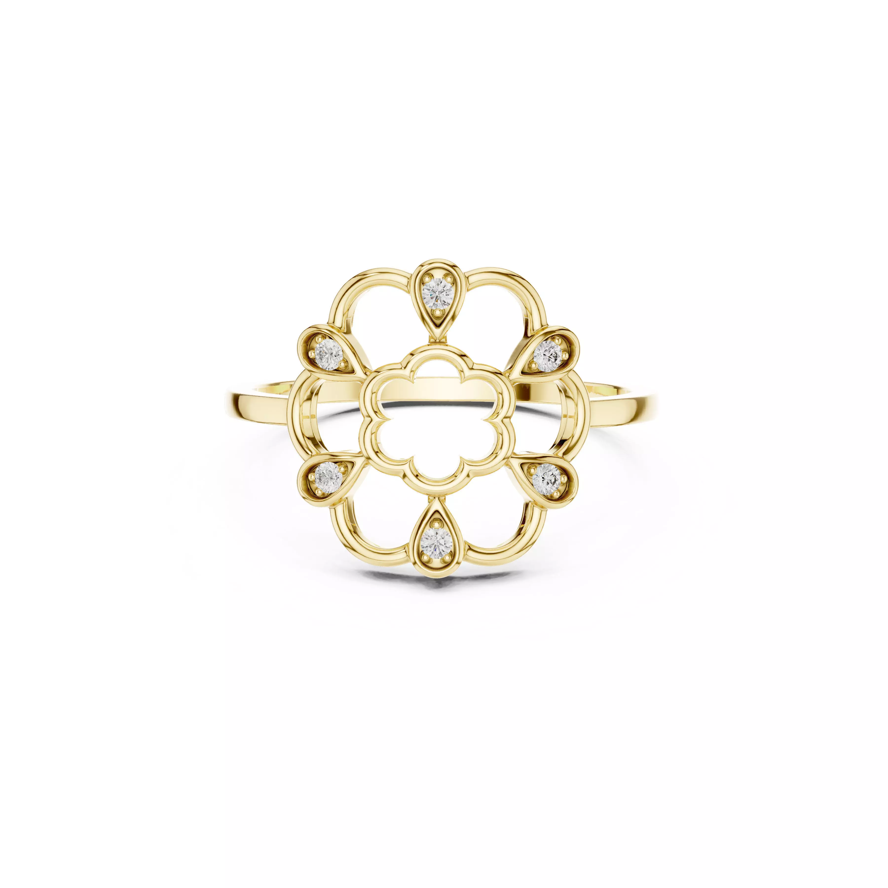 Jewelry Floral Openwork Diamond Ring Vintage CAD 3D print model