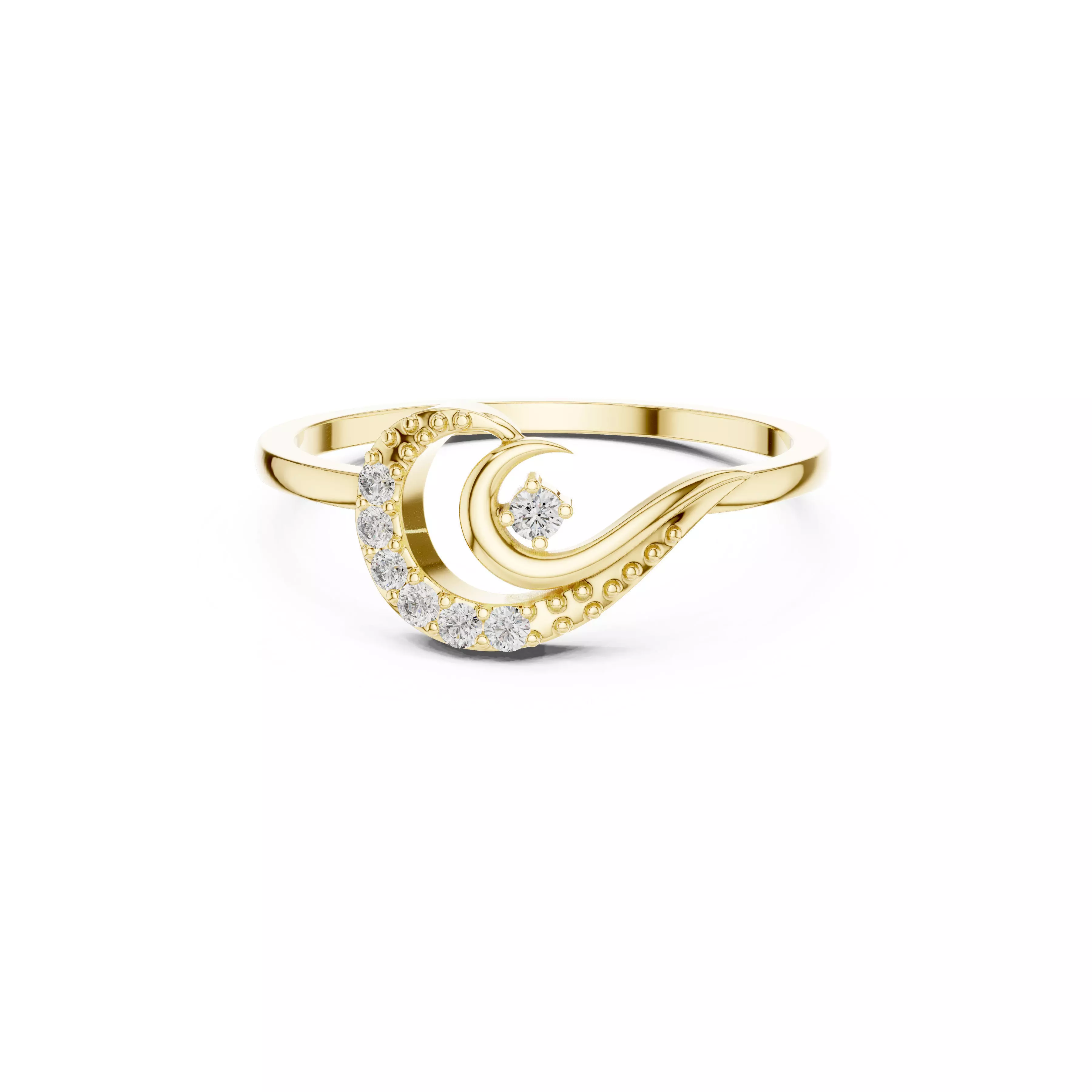 Jewelry Curved Wave Diamond Ring Open Crescent Pave Rings CAD 3D print model