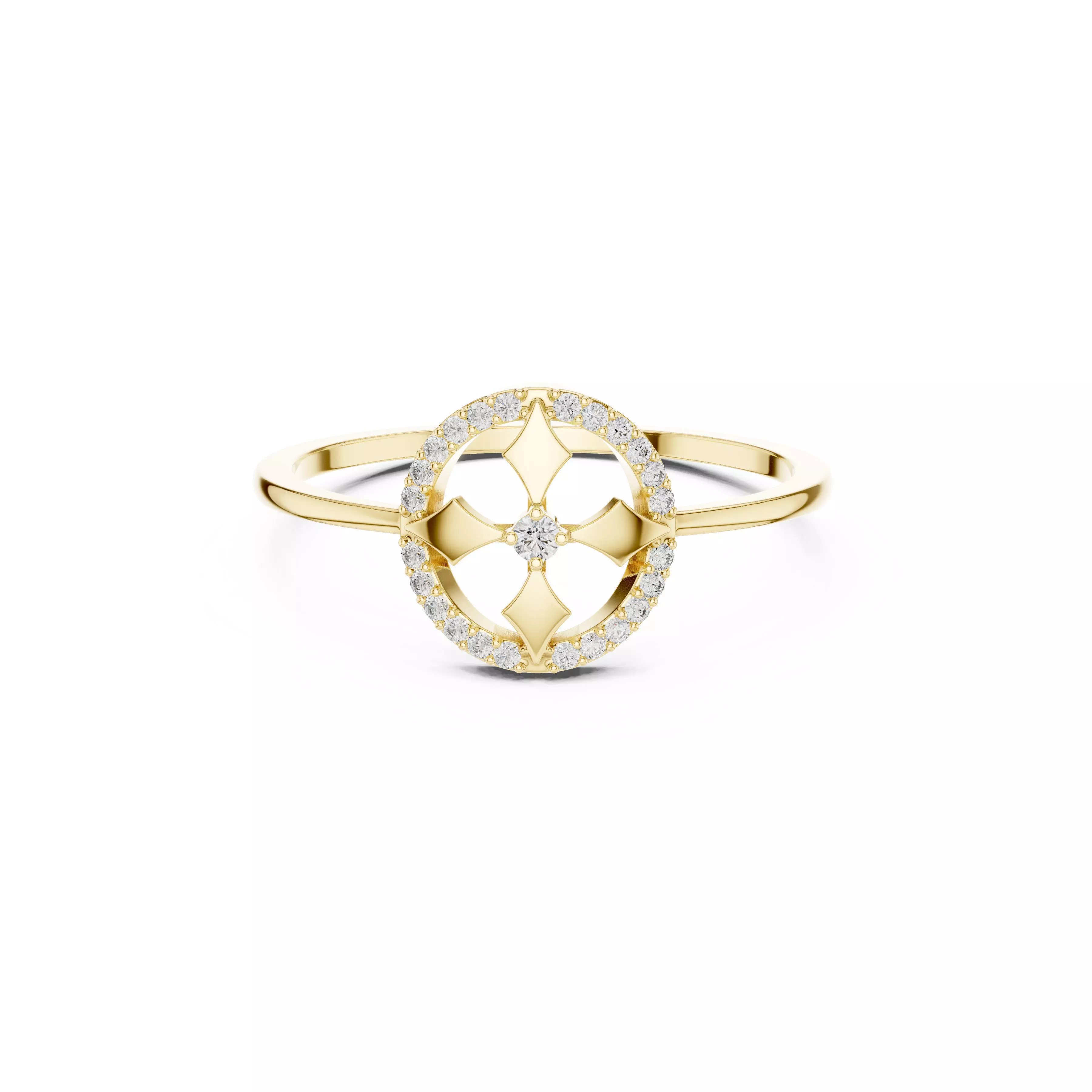 Jewelry Round Diamond Halo Ring Cross Star Center Rings CAD 3D print model
