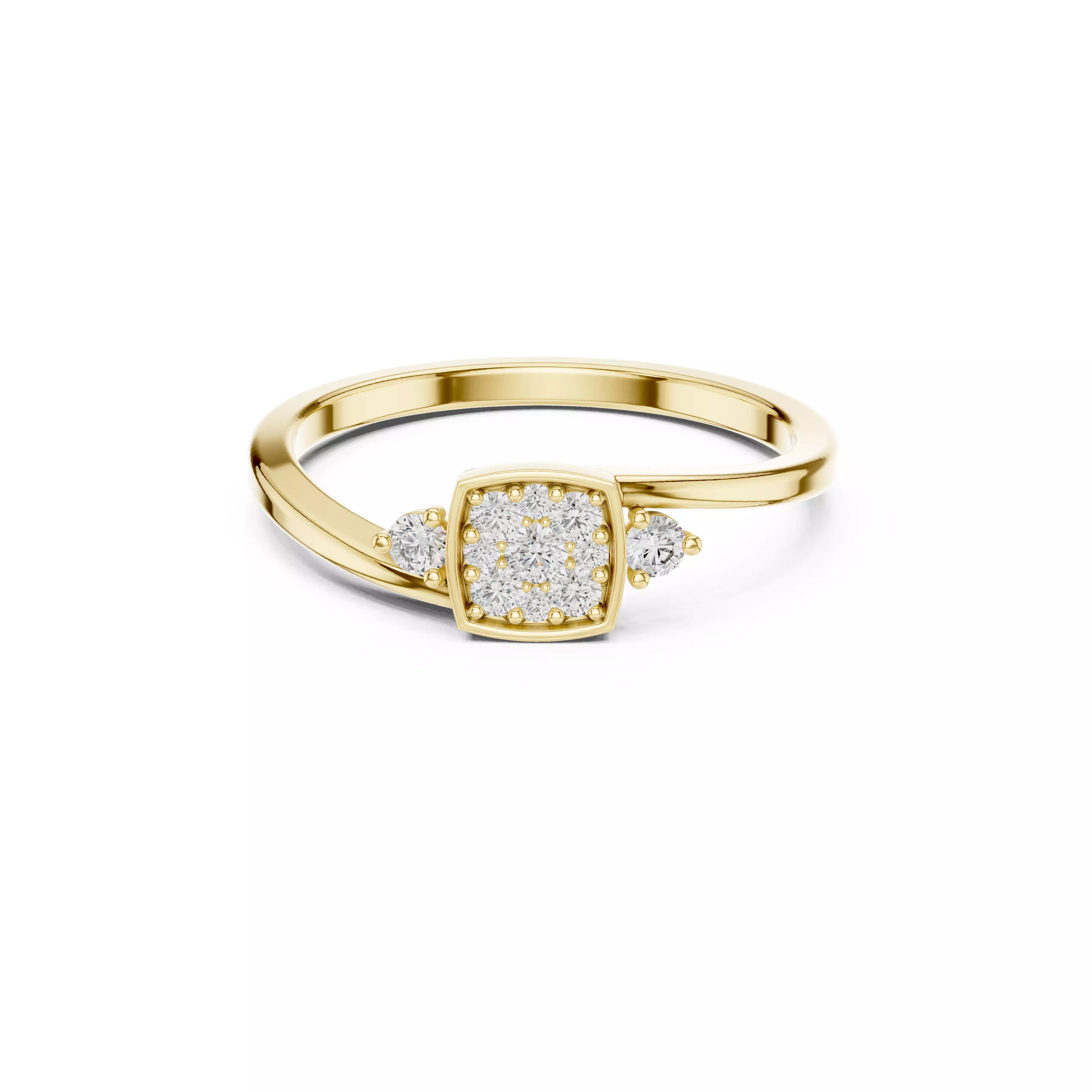 Jewelry Square Diamond Cluster Ring with Side Accent CAD 3D print model
