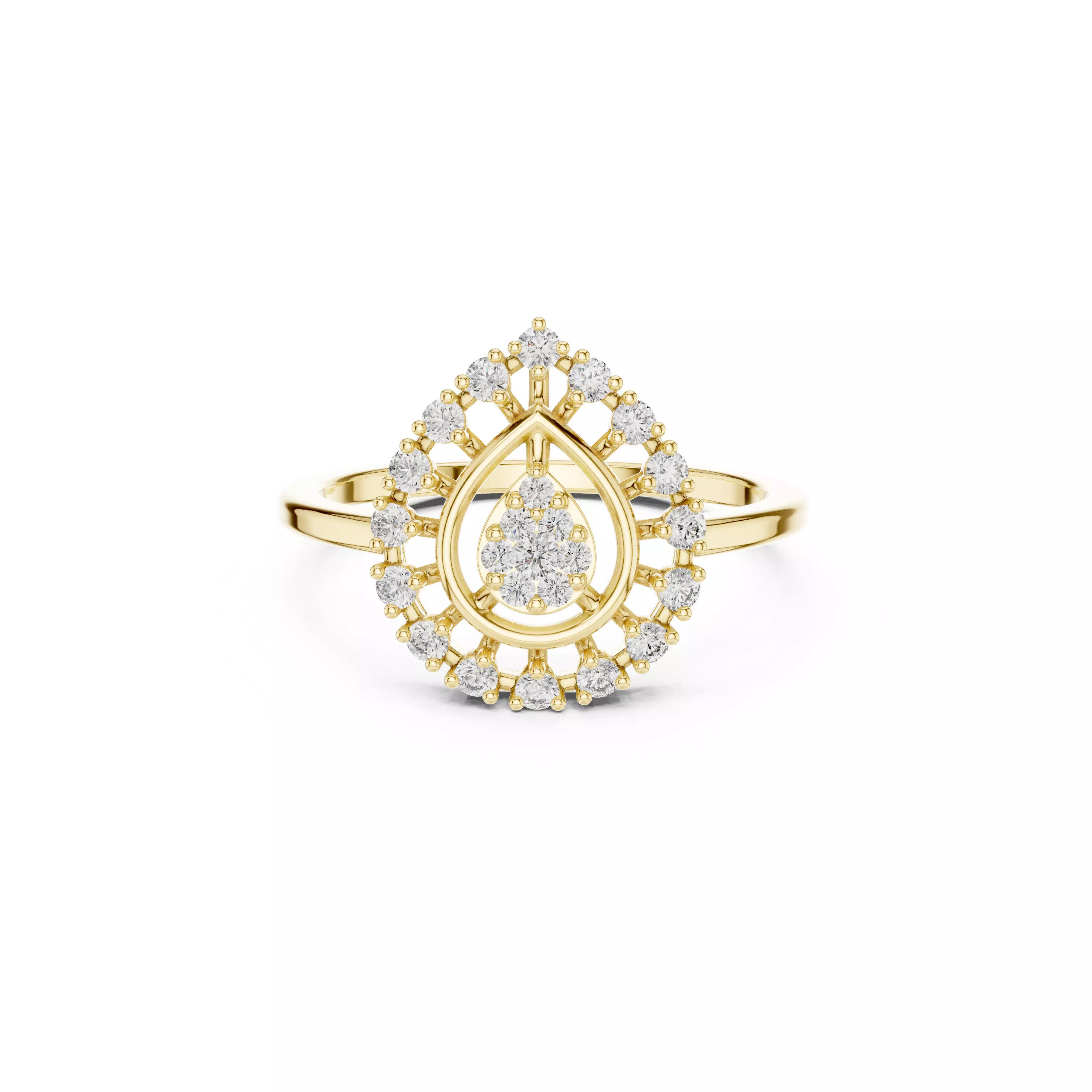 Jewelry Teardrop Halo Diamond Cluster Ring Design Model CAD 3D print model