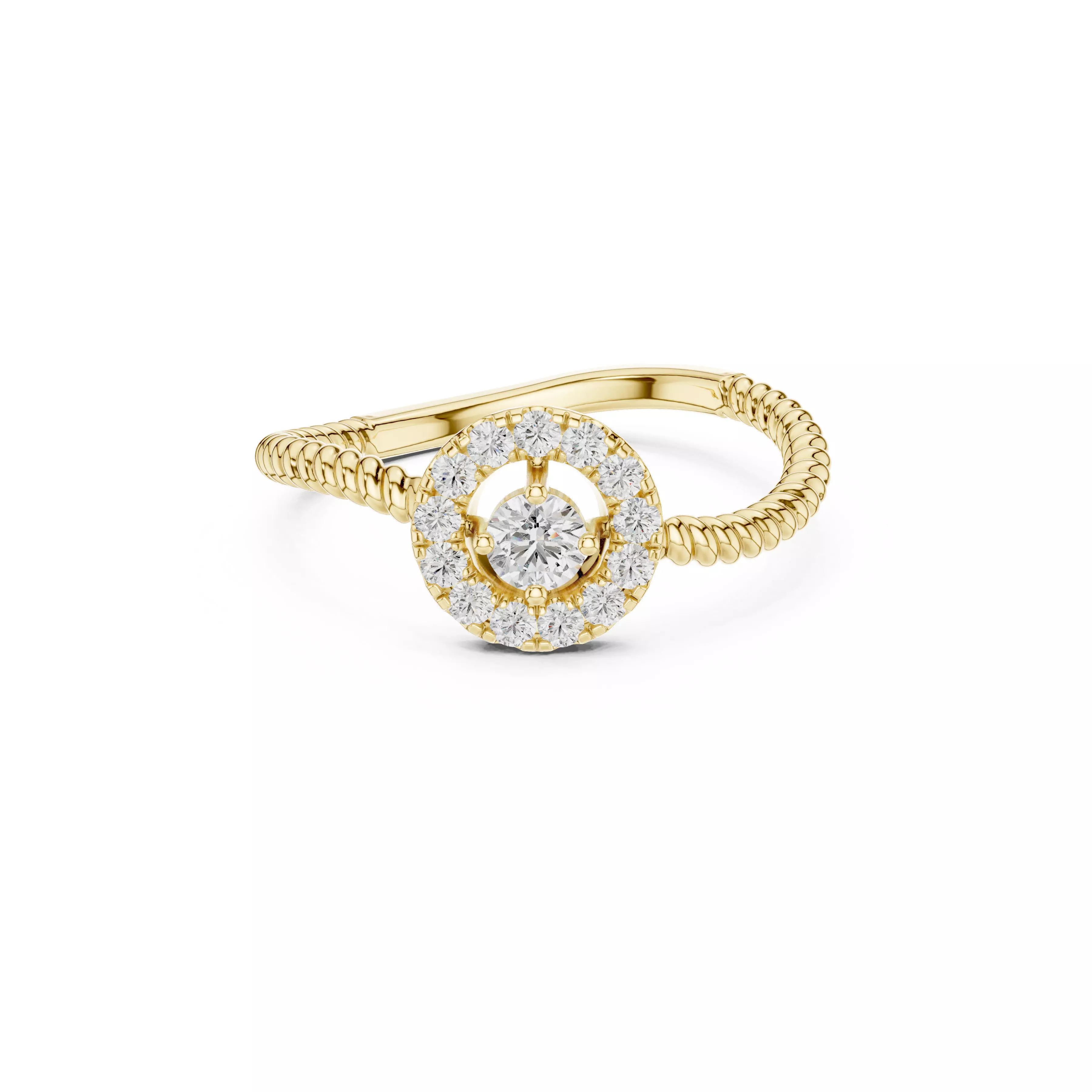 Modern Round Diamond Halo Ring Twisted Rope Band Rings CAD 3D print model