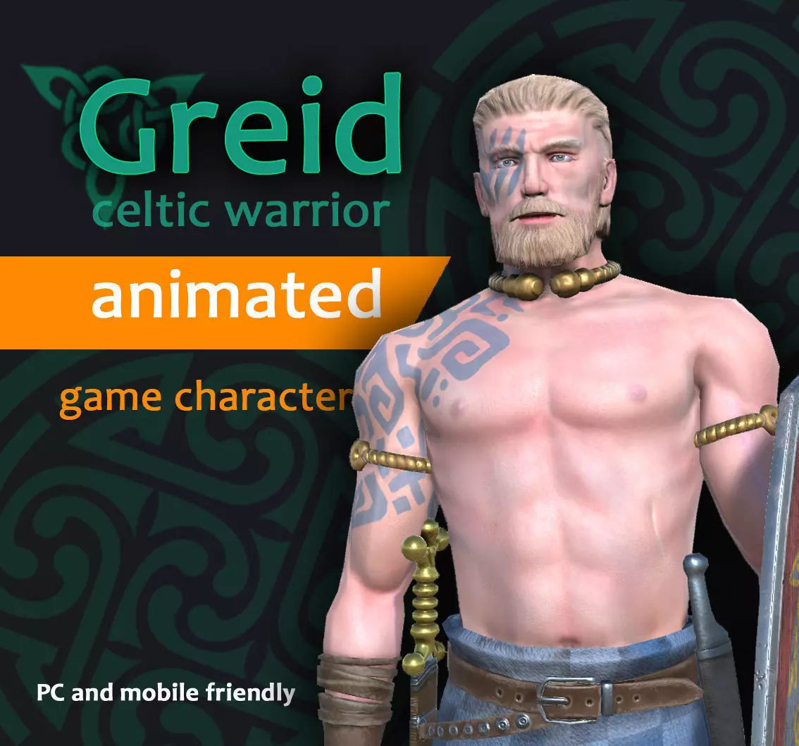 Greid celtic warrior Low-poly 3D model_0