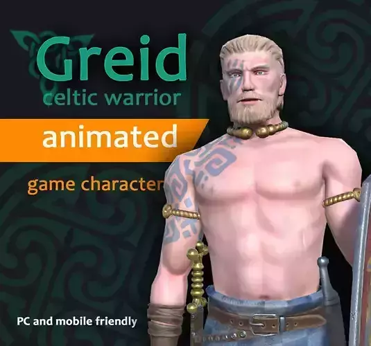 Greid celtic warrior Low-poly 3D model