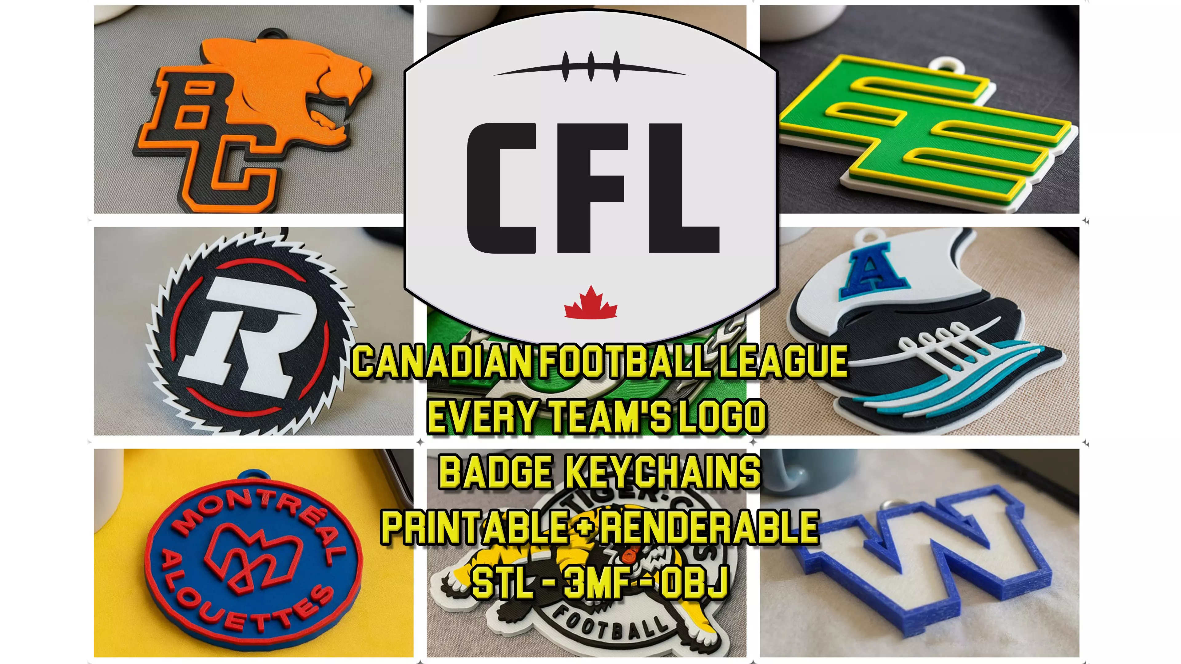 Canadian Football League All Teams Keychain Pack 3D print model