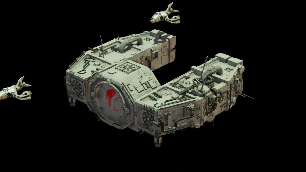 Space Freighter with Fighter Escort 3D model_11