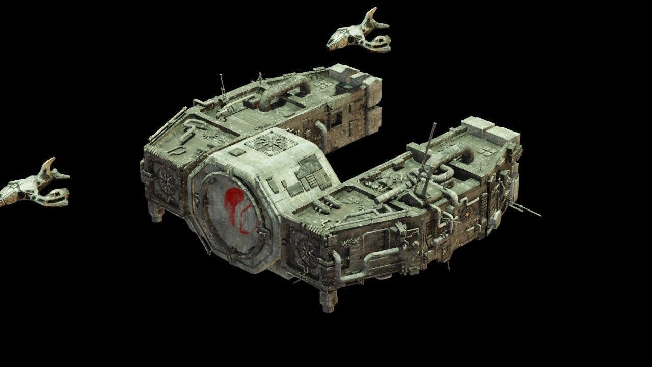 Space Freighter with Fighter Escort 3D model_2