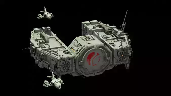 Space Freighter with Fighter Escort 3D model
