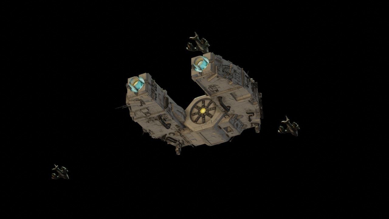 Space Freighter with Fighter Escort 3D model_9
