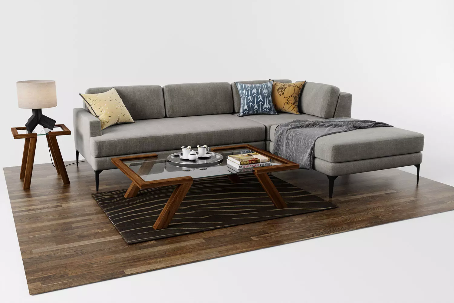 Sofa Andes Right Arm with Coffee table and Accessories 3D model_0