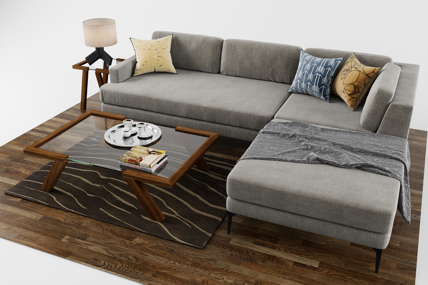 Sofa Andes Right Arm with Coffee table and Accessories 3D model_1