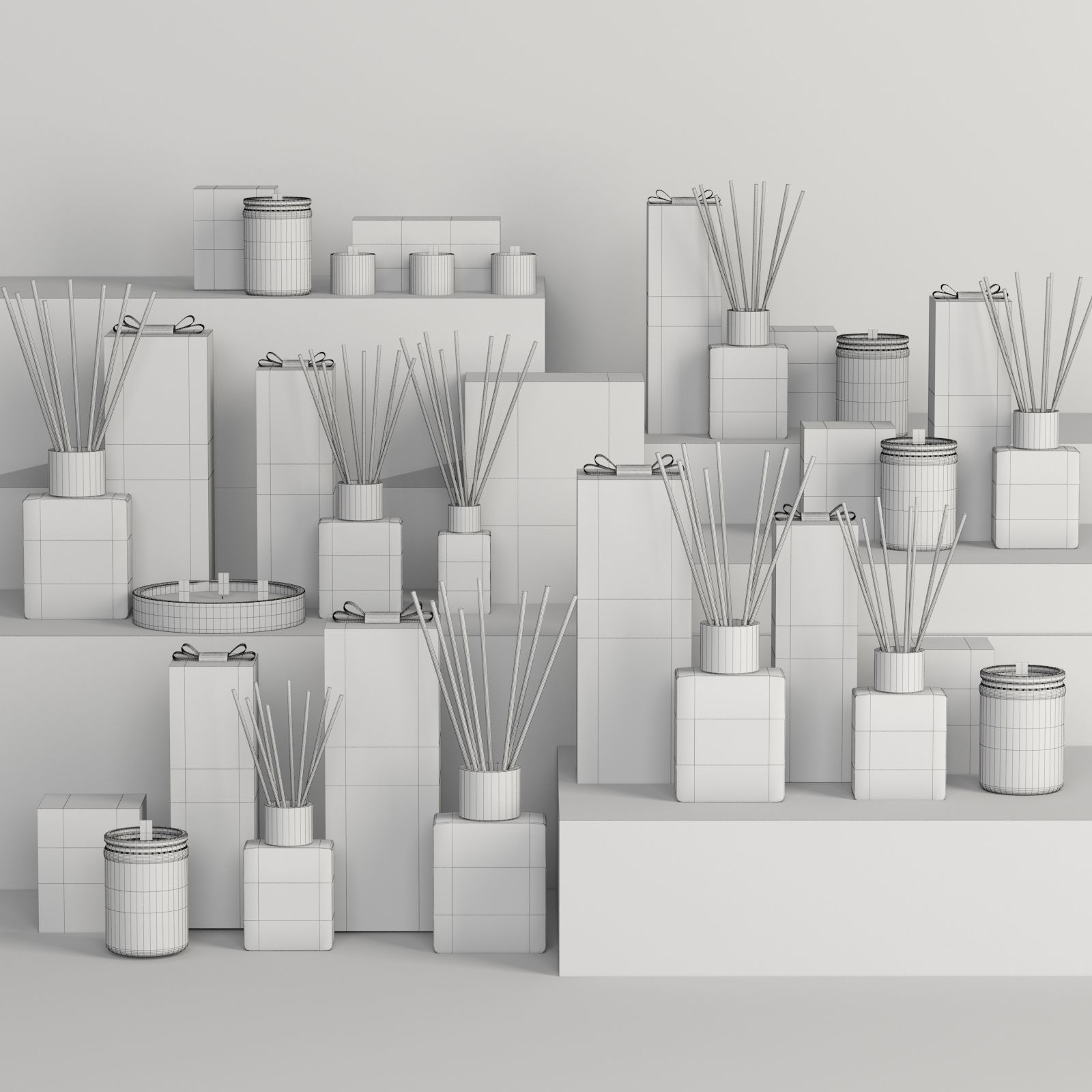 Decorative Set reed diffusers and boxes 3D model_1