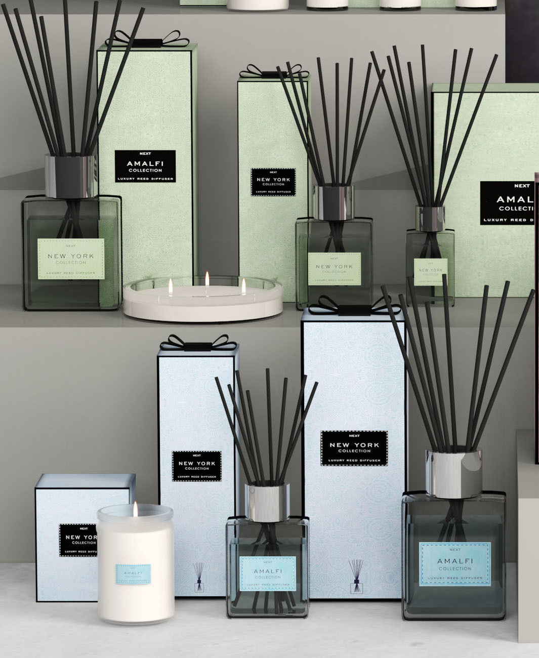 Decorative Set reed diffusers and boxes 3D model_2