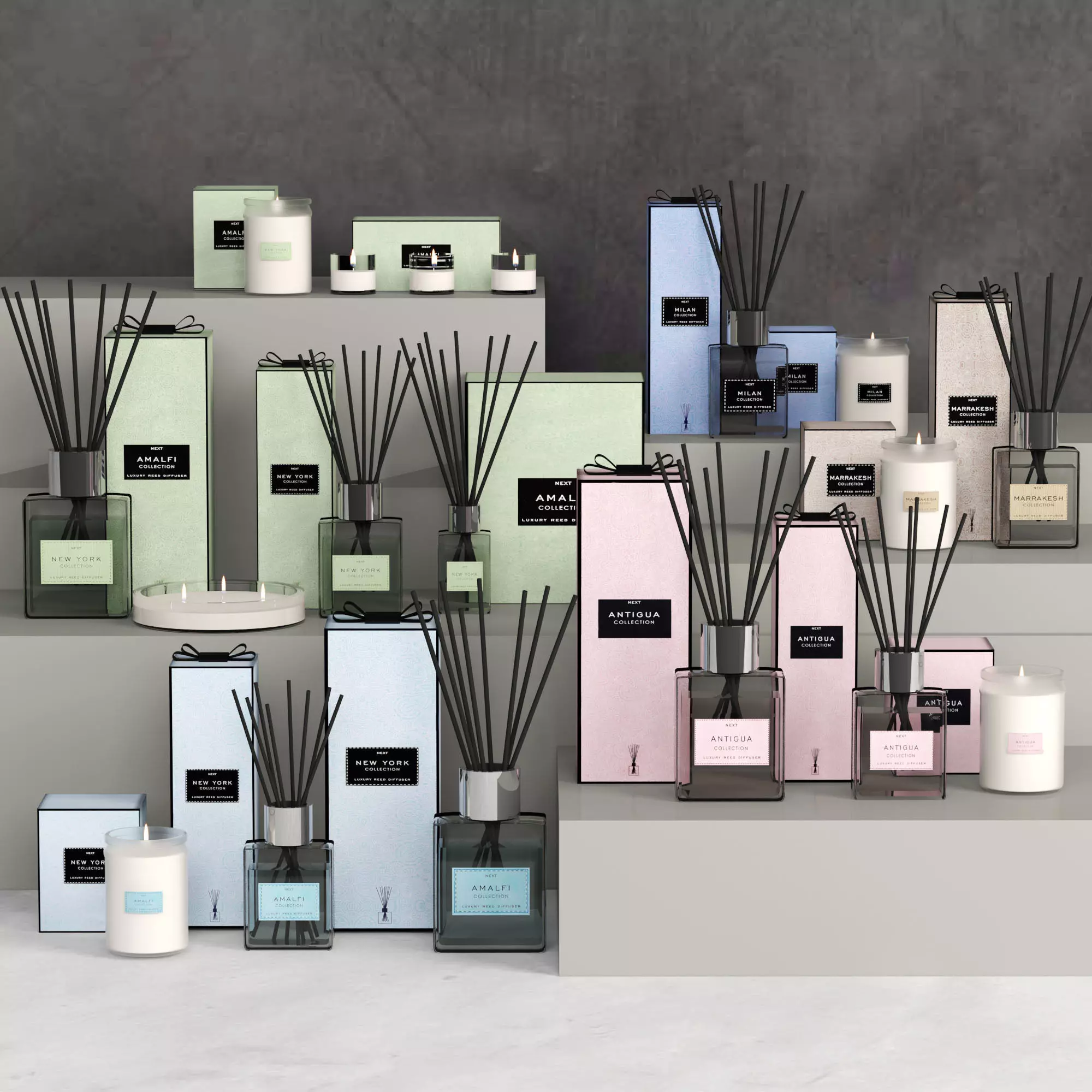 Decorative Set reed diffusers and boxes 3D model_0