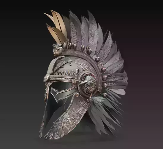 Roman Feather Crest Helmet Fantasy Warrior Armor 3D Model