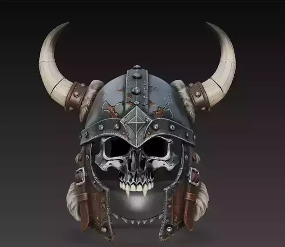 Viking Skull Helmet Horned Warrior Armor 3D Model