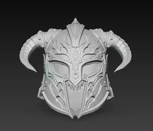 Demonic Horned Skull Helmet Dark Fantasy Armor 3D Model
