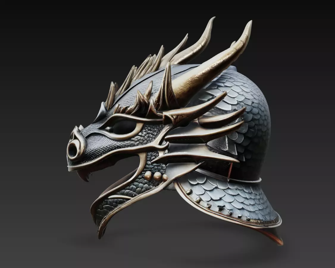 Ornate Dragon Helmet Fantasy Armor Warrior 3D Model 3D print model