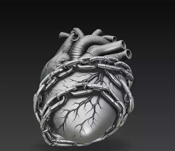 Chained Anatomical Heart Dark Symbolic Sculpture 3D Model