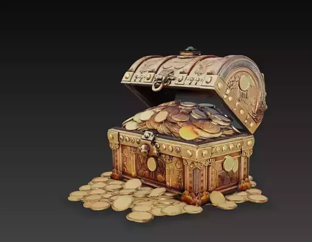 Open Treasure Chest With Gold Coins Fantasy Loot 3D Model