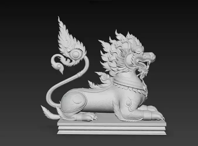 Chinese Guardian Lion Fu Dog Statue with Base 3D Model
