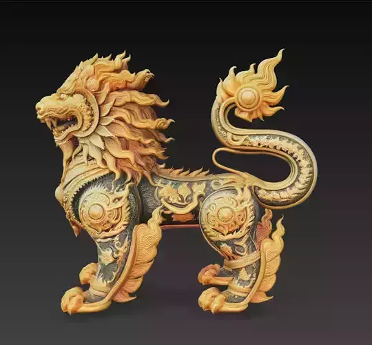 Chinese Guardian Lion Fu Dog Statue Sculpture 3D Model
