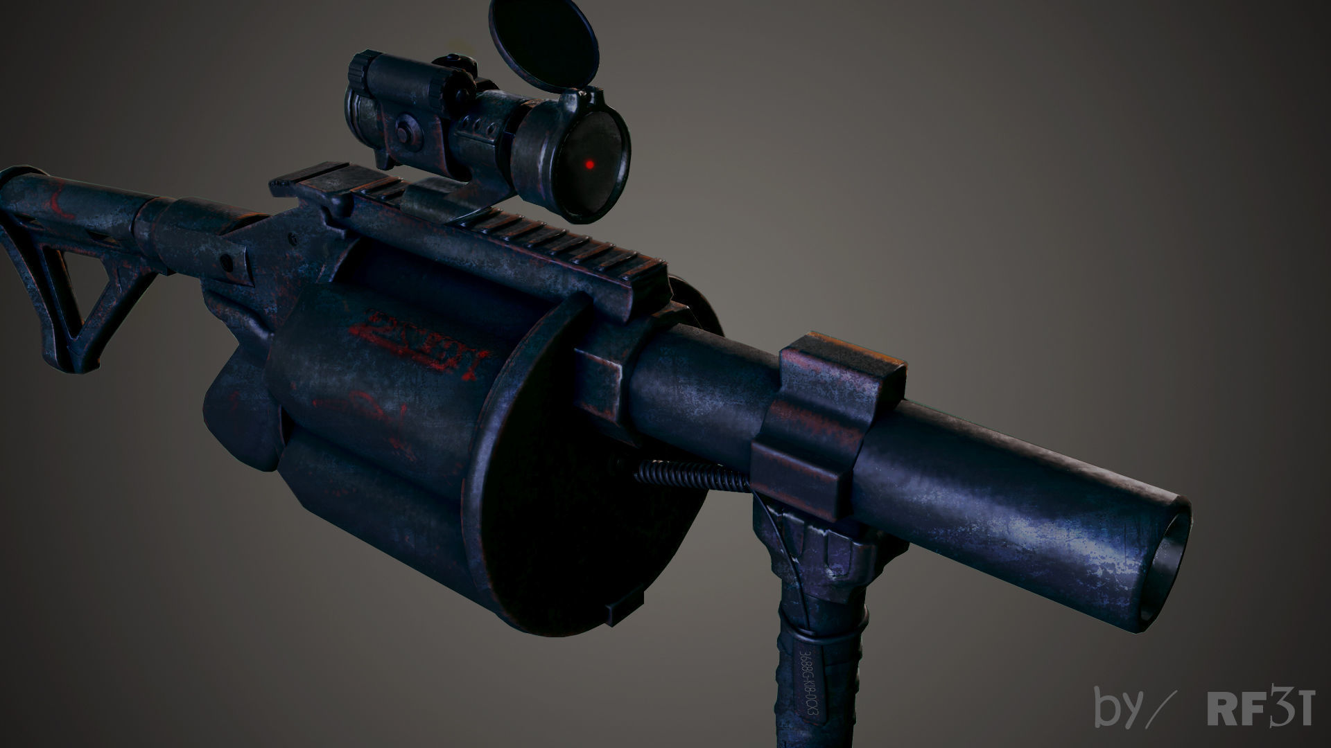 Grenade Launcher Weapon Low-poly 3D model_1