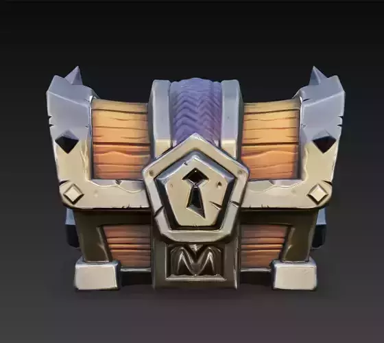 Stylized Treasure Chest Front View Game Asset 3D Model